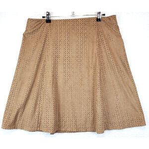 Cato A-Line Eyelet Skirt Pull On Women M Lined Tan Hidden Elastic Waist Soft